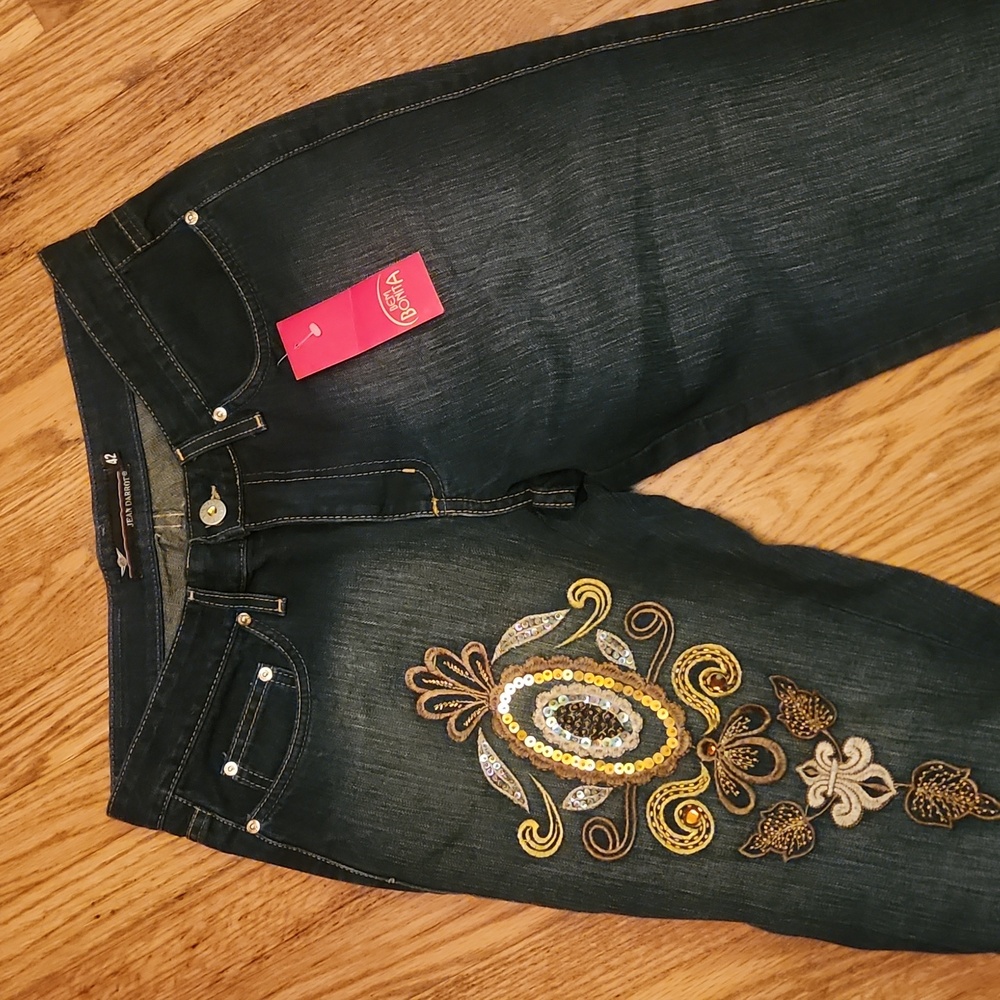 NEW BrazilianJean Carrot 5 pocket Embroidered Denim sz 42